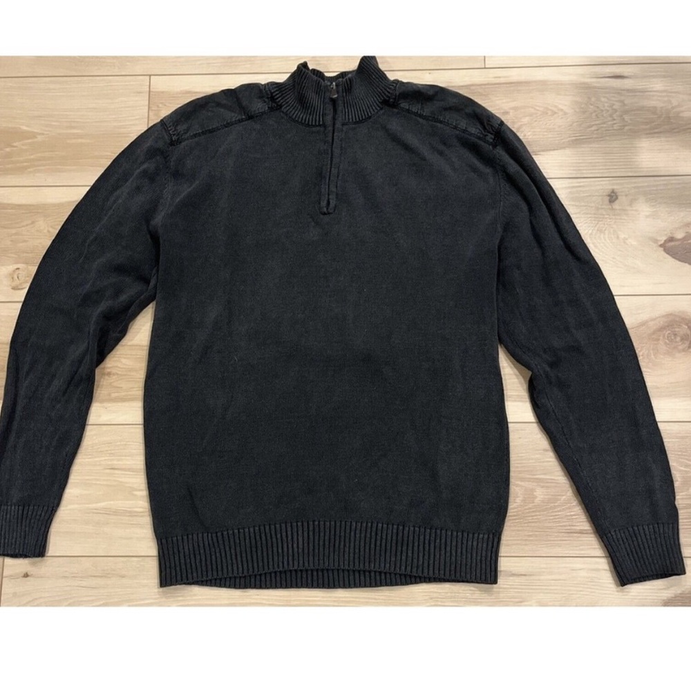 Method Sweater Mens Adult XXL Dark Gray Ramie Cotton 1/4 Zip Mock Neck EUC